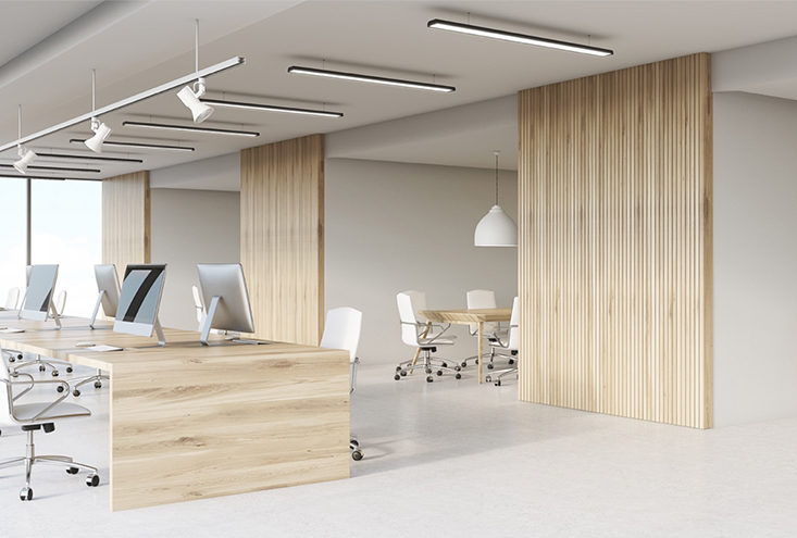 Office example with light maple wood finishing